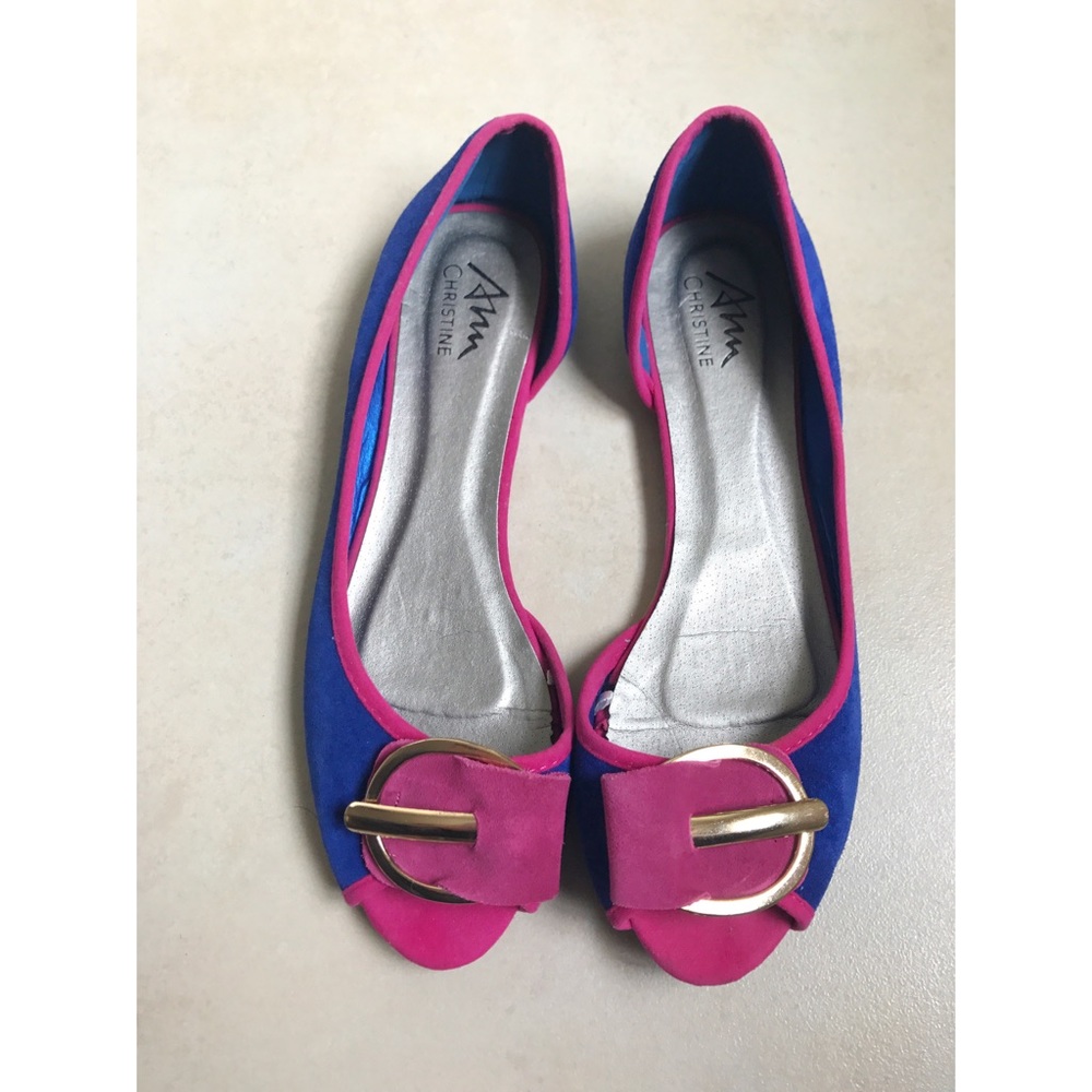 Royal blue and pink open toe flats